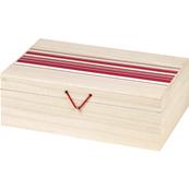 Petit coffret bois rectangle coloris rouge et blanc fermeture mtal lastique