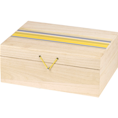 Coffret bois rectangle rayures jaune gris fermeture métal élastique