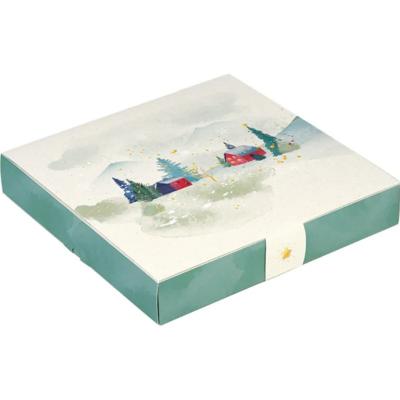 Coffret Carton Carré Calendrier De l'Avent Campagne Enneigée