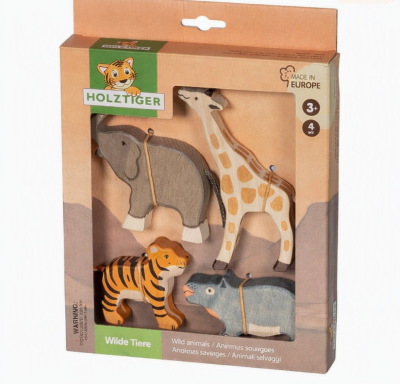 Coffret 4 Figurines Holztiger En Bois Animaux De la Savane
