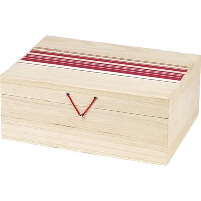 Grand coffret bois rectangle coloris rouge et blanc fermeture métal élastique
