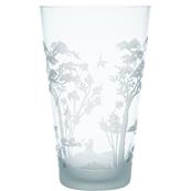 Grand vase cristallin soufflé bouche décor paysage asiatique