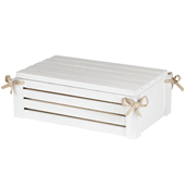 Coffret rectangle bois lattes gris avec tissu beige 35x21x12 cm