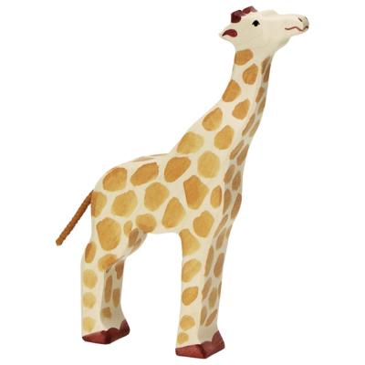 Figurine en Bois Décoré Girafe Tête Haute