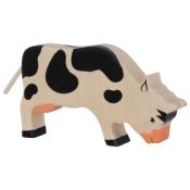 Figurine en Bois Décoré la Vache Noire Broutant