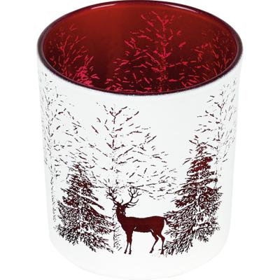 Photophore Verre Décor Sapins Coloris Rouge avec Bougie