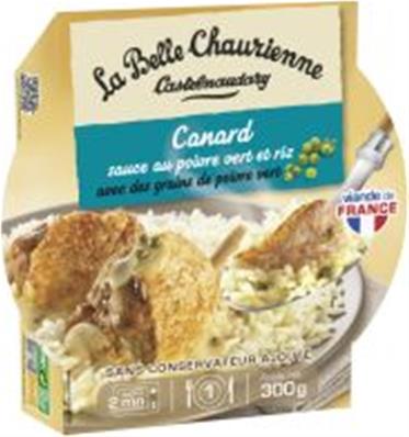 Plat cuisiné canard sauce au poivre vert et riz