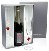 Coffret carton avec 2 flûtes en verre St Valentin