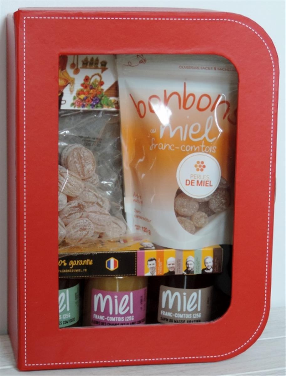 Coffret 3 miels et 2 sachets de confiserie IDEE CADEAU La Ruche des