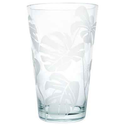 Grand vase cristallin soufflé bouche décor feuilles de philodendron