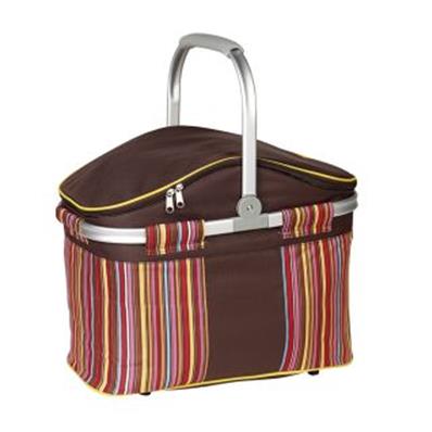 Panier isotherme polyester 1 anse coloris marron avec rayures