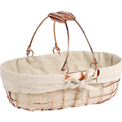 Panier métal ovale avec tissu beige 2 anses rabattables