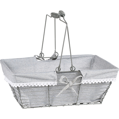 Panier métal rectangle avec tissu gris 2 anses rabattables