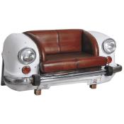 Canapé Cuir Intégrant une Véritable Carrosserie de Voiture Coloris Métal Blanc Vieilli