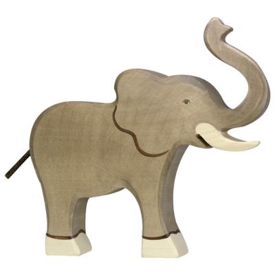 Figurine en Bois Décoré Eléphant Trompe Haute
