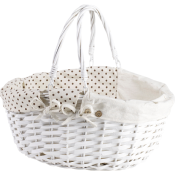 Grand Panier Osier Ovale Blanc Intrieur Tissu 2 Anses