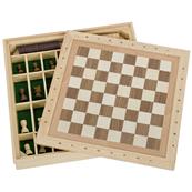 Coffret bois jeu d'échecs dames et jeu du moulin