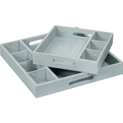 Plateau bois carr gris petit modle 2 compartiments