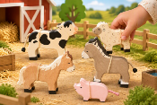 Coffret 5 Figurines Holztiger En Bois Animaux de la Ferme