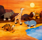 Coffret 4 Figurines Holztiger En Bois Animaux De la Savane