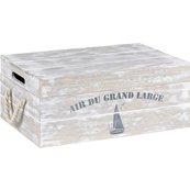 Coffret bois rectangle gris effet patin 2 poignes corde 35x21x12 cm