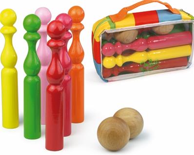 Jeu de 6 quilles en bois laquées 21 cm