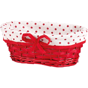 Corbeille osier bois ovale rouge tissu blanc pois rouges (petit)