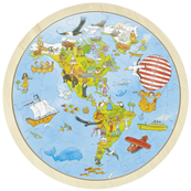 Puzzle bois rond double face le tour du monde 57 pices