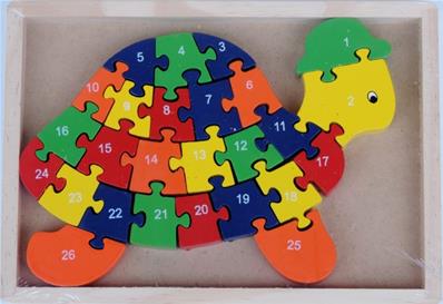 Puzzle bois tortue alphabet et chiffre