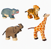 Coffret 4 Figurines Holztiger En Bois Animaux De la Savane