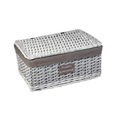 Large rectangular wicker cabinet and wood gray fabric
