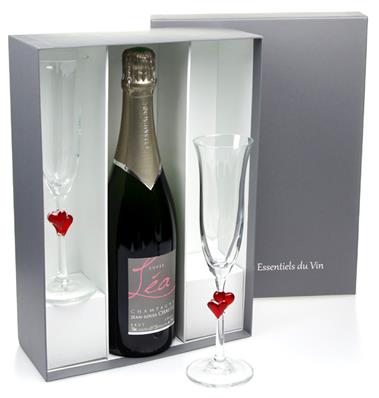 Coffret carton avec 2 flûtes en verre St Valentin