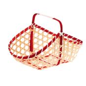 Panier Bambou Ajour Nature Liser Rouge Anse Fixe 