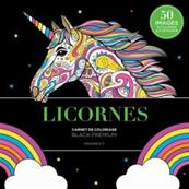 Carnet de coloriage black premium licornes