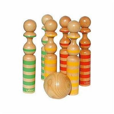 Jeu de 6 quilles en bois rubannées 29 cm