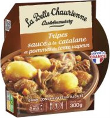 Plat cuisiné tripes sauce à la catalane et pommes de terre vapeur