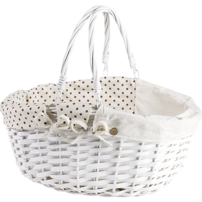 Grand Panier Osier Ovale Blanc Intérieur Tissu 2 Anses