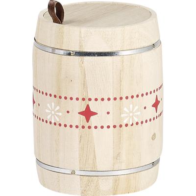 Coffret bois forme tonneau motifs rouge et blanc D 9,1x13,5 cm