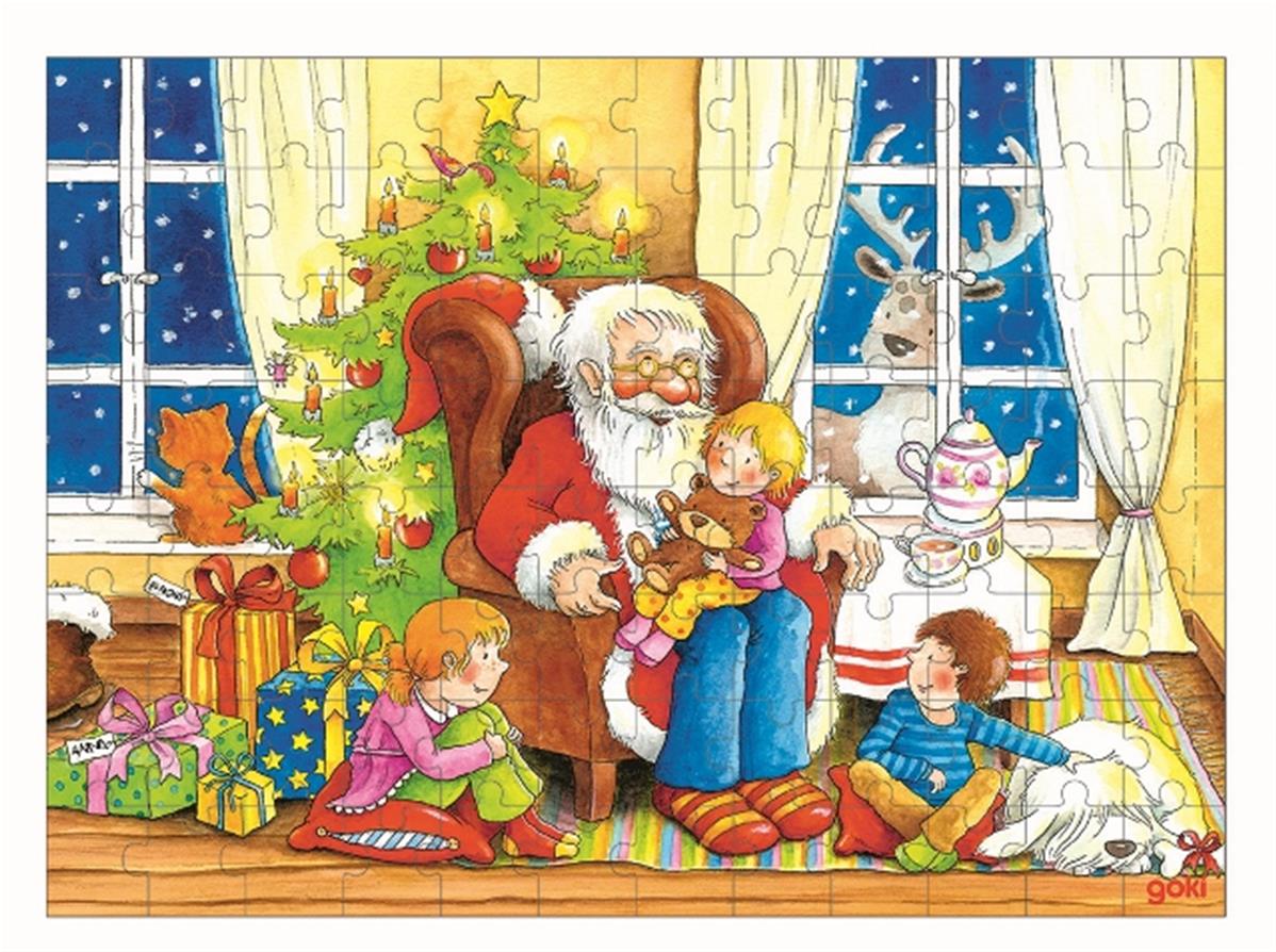 Puzzle en Bois la Visite du Père Noël - Puzzle 96 Pièces, Puzzle en Bois