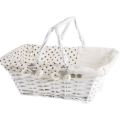 White Rectangular Wicker Basket 2 Folding Handles