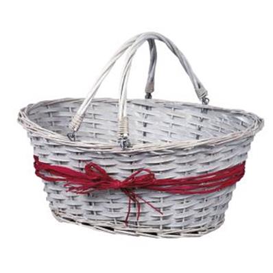 Panier ovale osier et bois gris 2 anses 35x27x13 cm