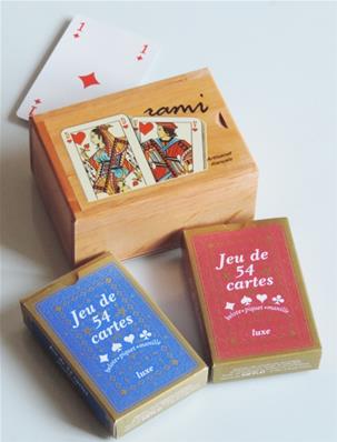 Boîte pour jeu de rami en bois avec jeu de cartes