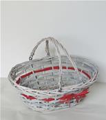 Panier ovale osier et bois gris 2 anses 35x27x13 cm