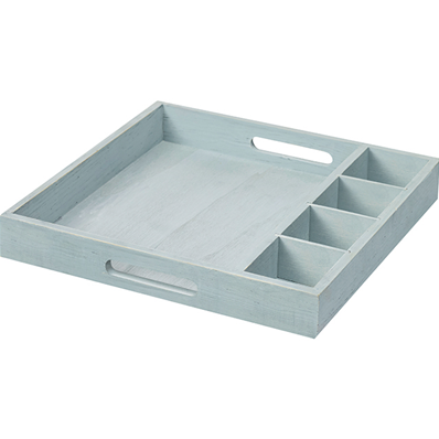 Plateau bois carré gris grand modèle 2 compartiments