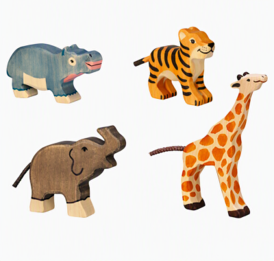 Coffret 4 Figurines Holztiger En Bois Animaux De la Savane