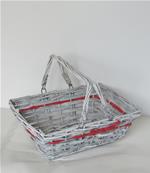 Rectangular wicker basket and gray wood 2 handles