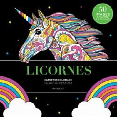 Carnet de coloriage black premium licornes