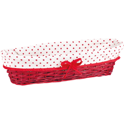 Corbeille osier bois ovale rouge tissu blanc pois rouges