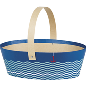 Panier carton ovale décor "LA MER" kraft/bleu anse rabattable