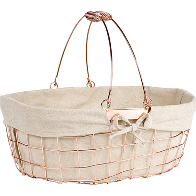 Panier métal ovale tissu beige 2 anses rabattables